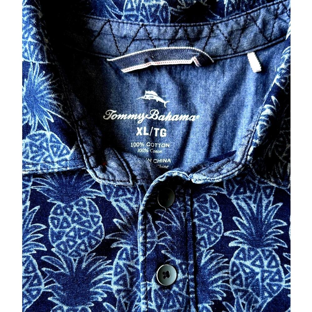 Tommy Bahama HAWAIIAN Men XL Polo Pineapple GRAPHIC PRINT Blue Resort WEAR GOLF